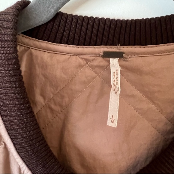 Free People Linear Quilted Bomber Jacket Oversized Blush with Pockets - Picture 5 of 11